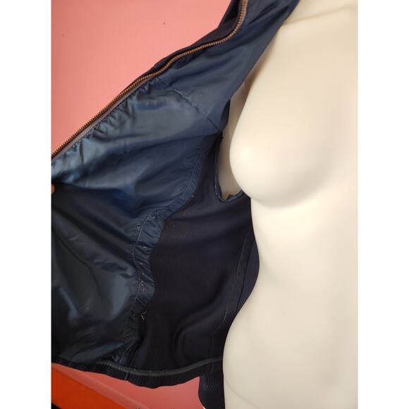 Men's Small Women's Large Vintage 1970's Navy Blue Dagger Collar Zip Up Jacket - Picture 10 of 12